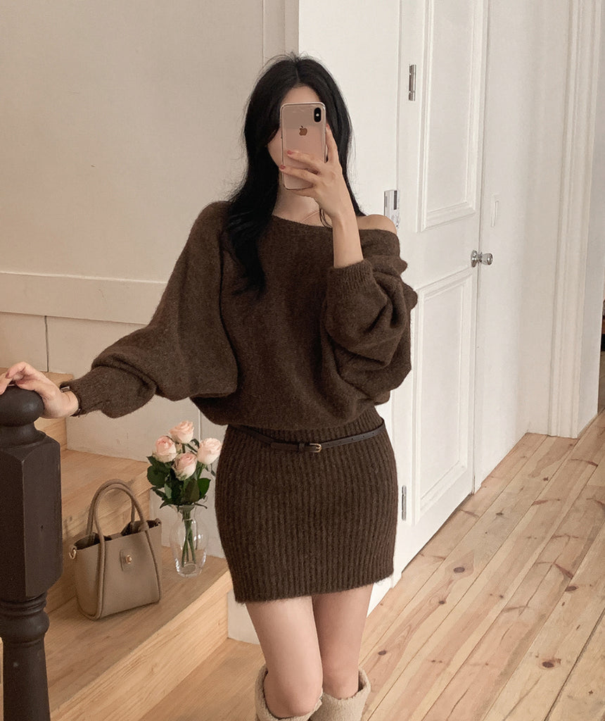 [🍂F/W] Lusha Boat Neck Knit Mini Dress