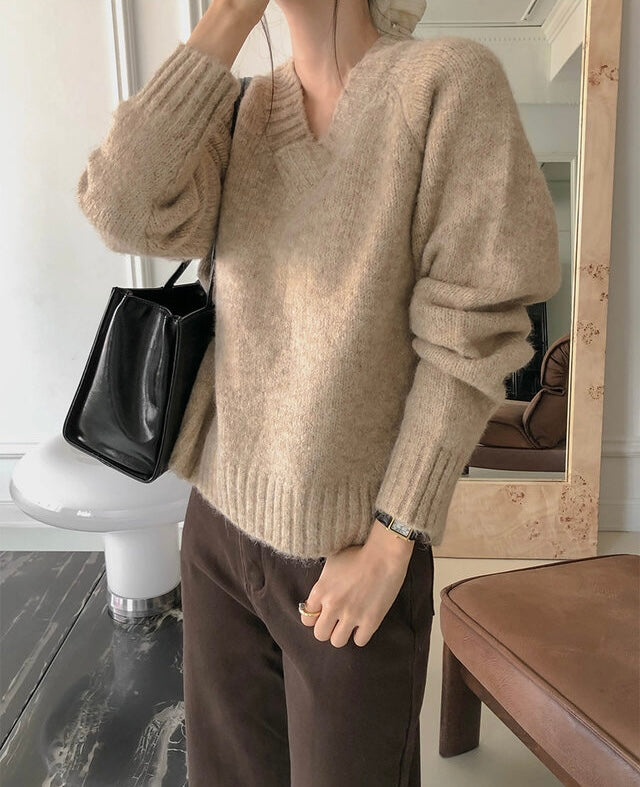 [🍂F/W] Simple V-neck Wool Knit Top