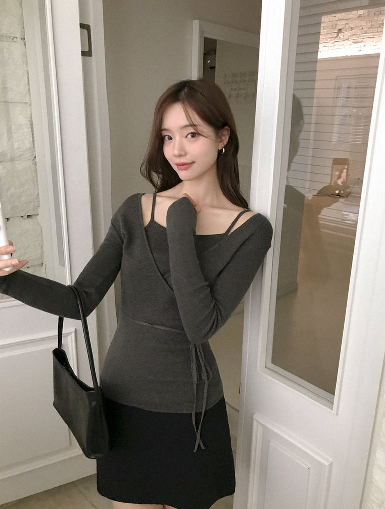 [🍂F/W] Ane Cotton Wrap Knit Set (Vest+CD)