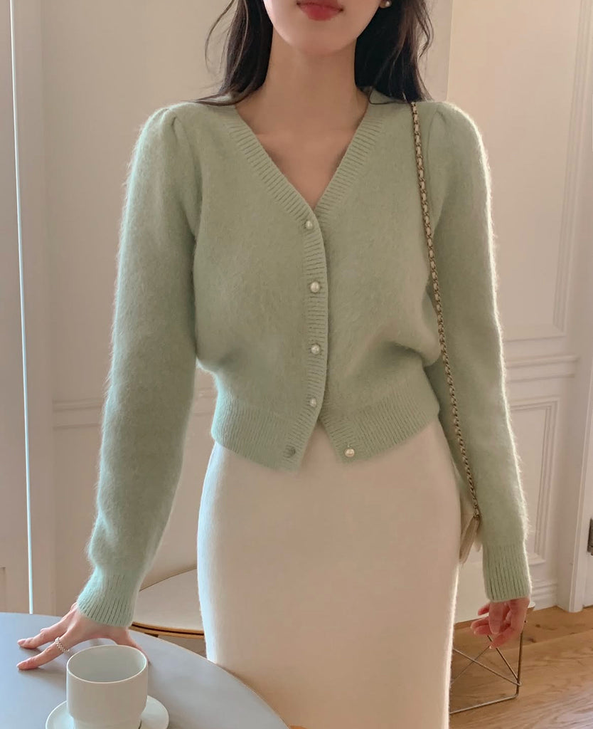 [🍂F/W] Pearl Angora Wool Knitted Cardigan