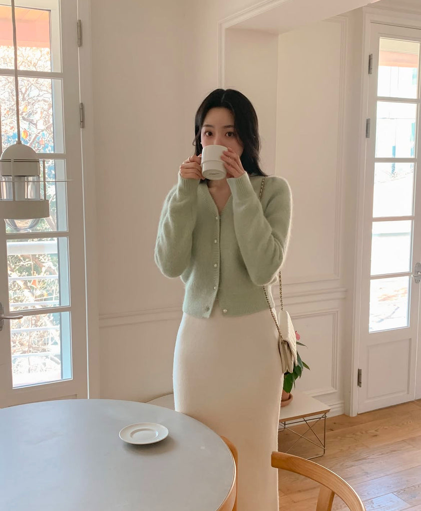 [🍂F/W] Pearl Angora Wool Knitted Cardigan